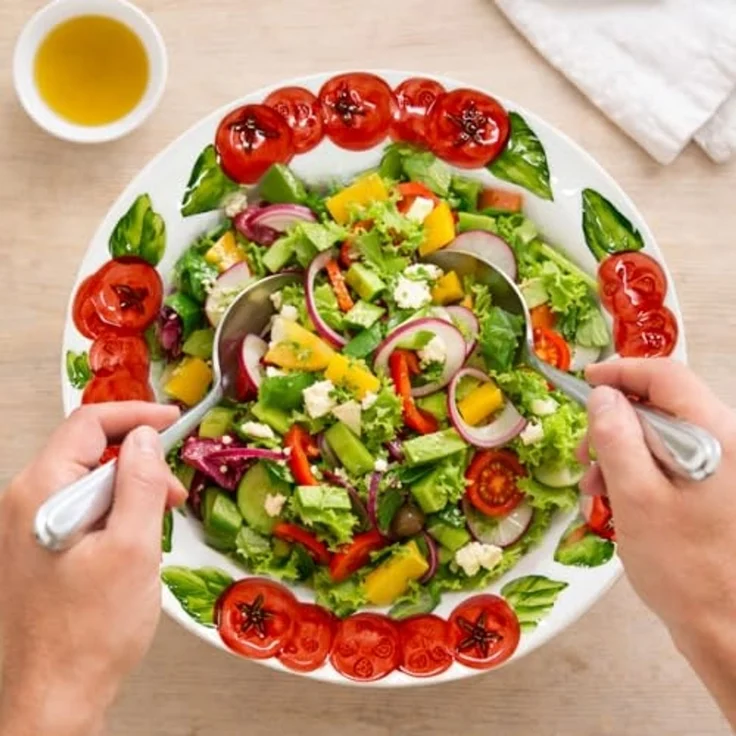 Lashuma Salatschüssel Tomate, Keramik, (1-tlg), Tiefe Pastaschale mit Relief Dekor 27 cm Ø – Bild 7