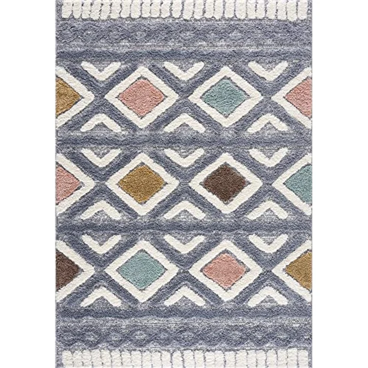 Teppich Wohnzimmer Hochflor - 80x150cm - Einfarbig - Pastell Multi - Boho - Modern Raute Ornamente - Skandinavisch Flauschig Weich - Schlafzimmer – Bild 4