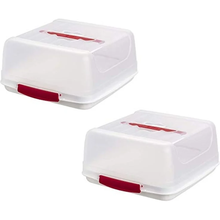 Engelland Kuchentransportbox Kuchenbox mit transparentem Deckel, Kunststoff, (Vorteils-Set, 2-tlg, sicheres Transportieren), mit Tragegriff und Klickverschluss, BPA-frei, rechteckig, Kunststoff – Bild 1