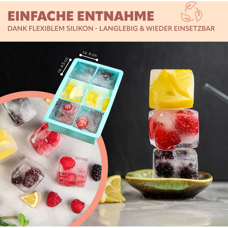 XXL 6er Silikon-Eiswürfelform, 2er-Set // 2 Stück für je 6 XXL Eiswürfel ca. 4 x 4,5 cm – Bild 5