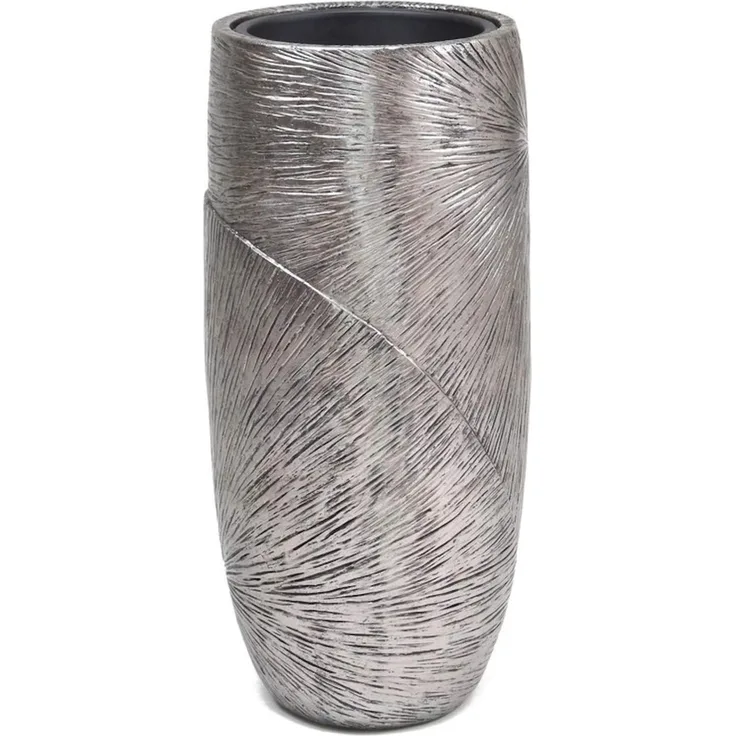 Übertopf "Edelglanz" silber, 72 cm hoch, aus Kunststein, Pflanzkübel, Blumensäule, Blumenübertopf, Pflanzgefäß für Drinnen & Draußen, Gartendeko