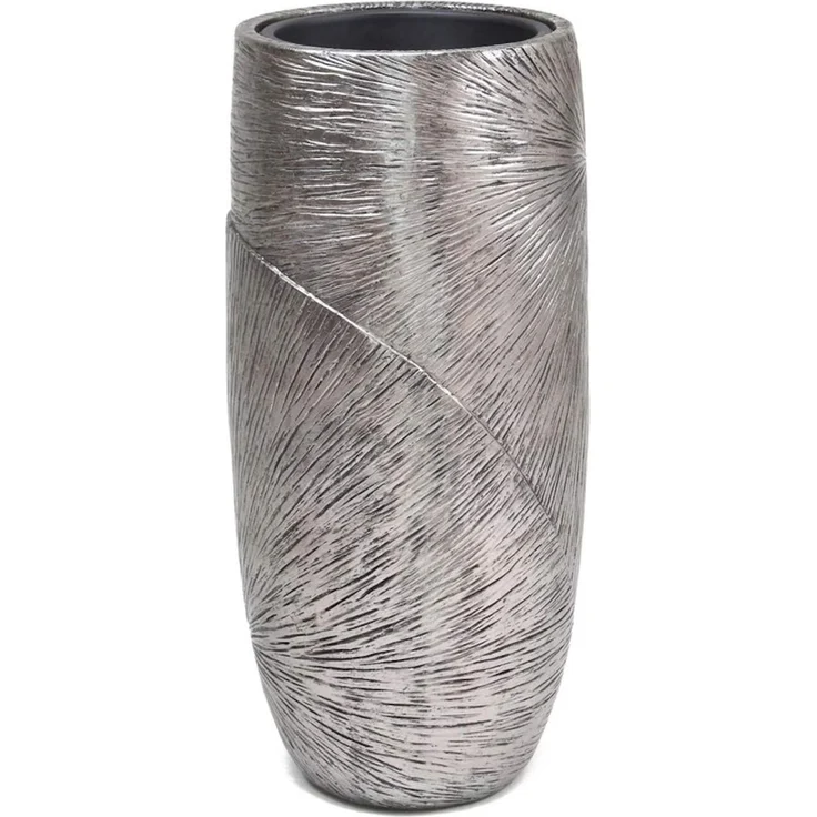 Übertopf "Edelglanz" silber, 72 cm hoch, aus Kunststein, Pflanzkübel, Blumensäule, Blumenübertopf, Pflanzgefäß für Drinnen & Draußen, Gartendeko – Bild 1