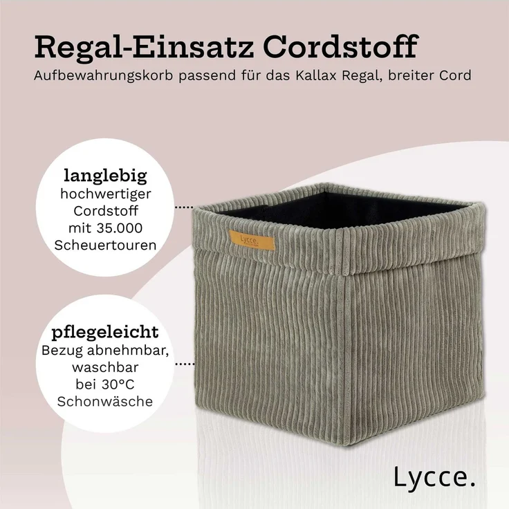 Lycce faltbare Aufbewahrungsbox - Cord, passend für Kallax Regal, abnehmbarer Bezug, robust, formstabil Taupe 31x33x33cm – Bild 5
