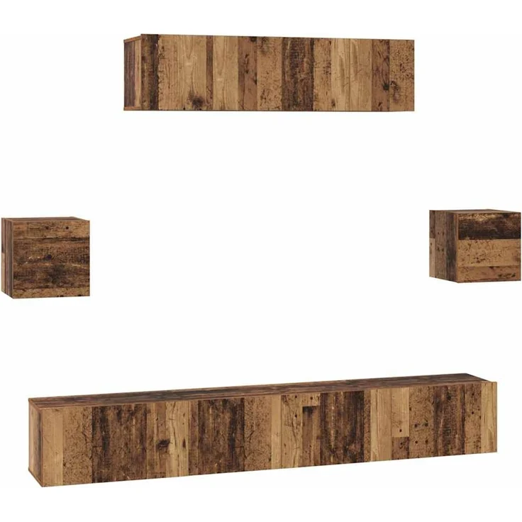 vidaXL TV-Schrankset Wandmontiert 7 pcs Altholz Holzwerkstoff 3393408 – Bild 1