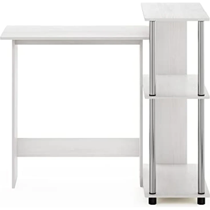 Furinno Abbott Eck-Computertisch mit Bücherregal, weiße Eiche, Edelstahlrohre – Bild 7