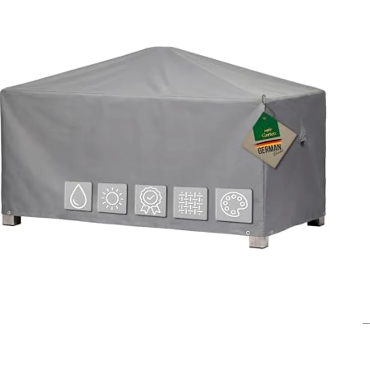 Mehr Garten Abdeckung Gartentisch eckig 305x125x71 cm, grau, Oxford 600D, wasserdicht, UV-beständig und wetterfest, Schutzhülle für Gartenmöbel