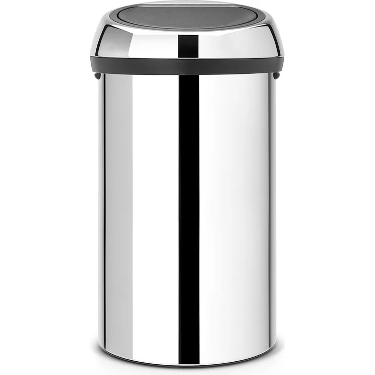 Brabantia Touch Bin, Mülleimer, Abfalleimer, Papierkorb, Deckel, Brilliant Steel, 60 L, 402609