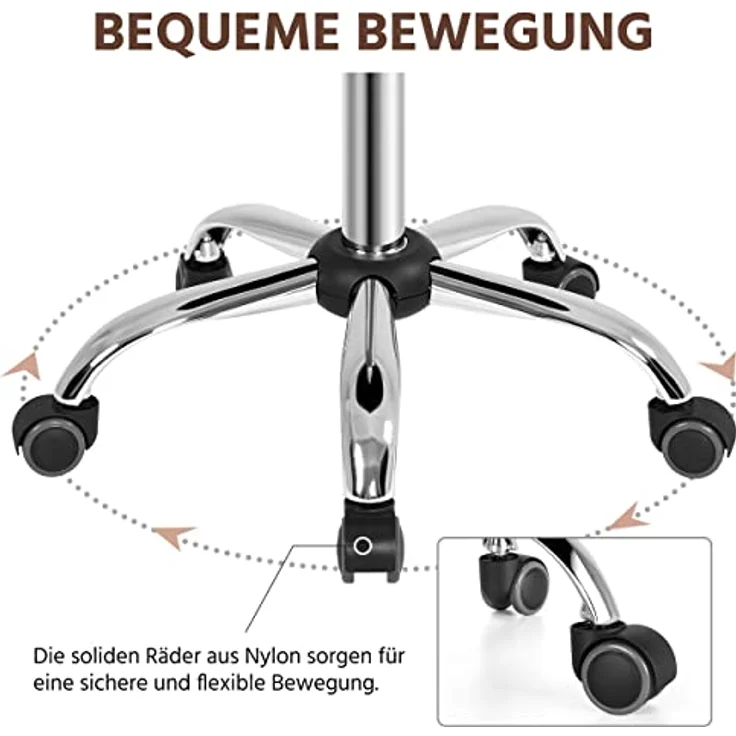 Yaheetech Rollhocker Bürohocker mit Rollen, Drehhocker mit niedriger Rückenlehne, Arbeitshocker Höhenverstellbar, Sitzhöhe 46,5-61 cm Braun – Bild 7