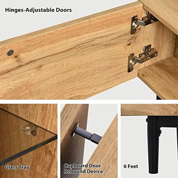 FurnitureR TV-Lowboard mit 2 Türen & offenem Fach, modernes Holz-Weiß-Design für Wohnzimmer & Medienbereich – Bild 7