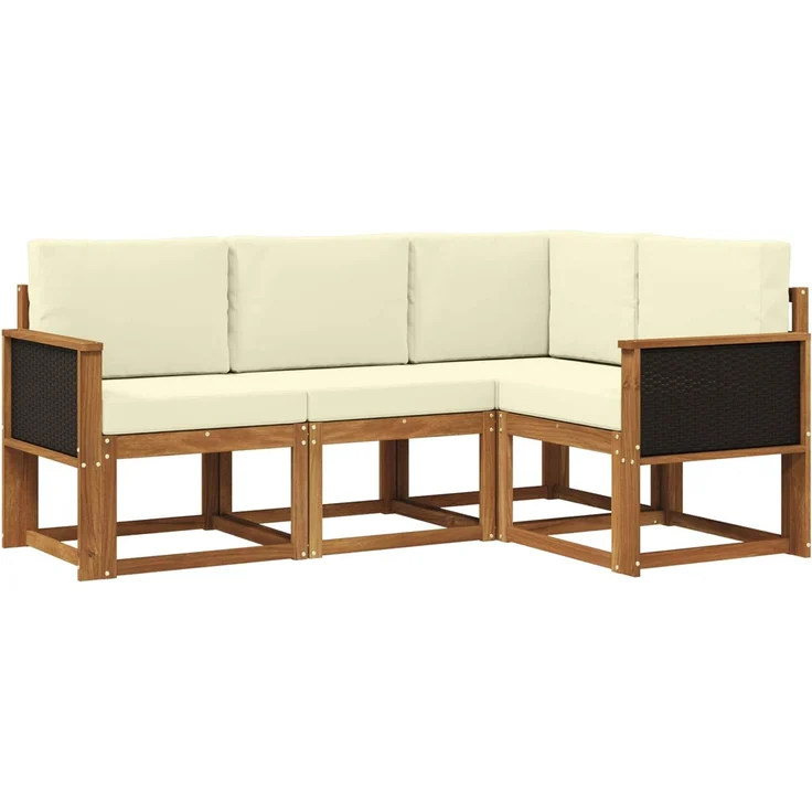 vidaXL Outdoor-Sofagarnitur 4 stk. 4-Sitzer Natur und Creme 3385161 – Bild 2
