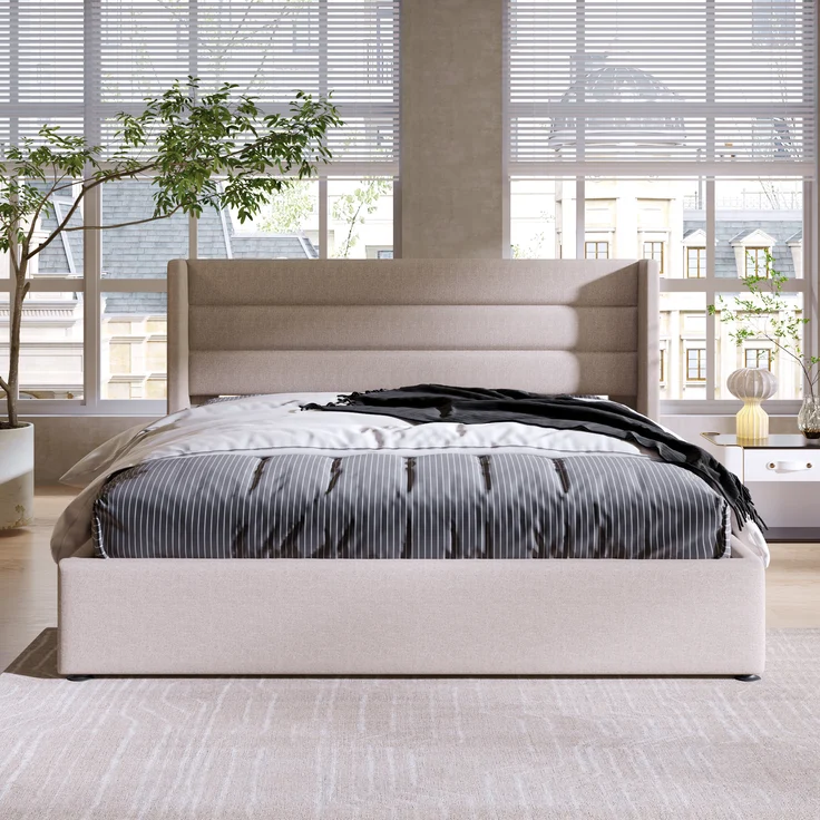 STILVORA Polsterbett 160x200cm, Doppelbett mit Lattenrost und hohem Kopfteil, Stauraumbett aus Leinen in Grau (inkl. Matratze)