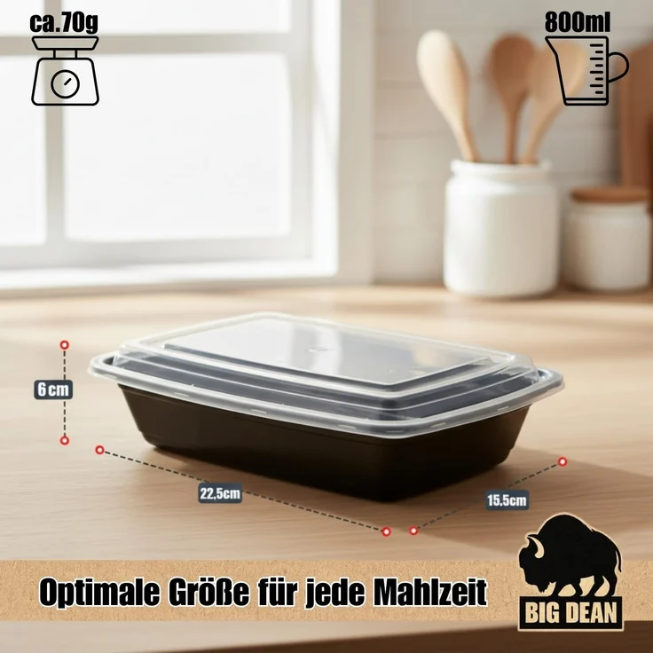 BigDean Lunchbox Wiederverwendbare Meal Prep Boxen mit Deckel (10 Stück), Kunststoff, (Set, 10-tlg, Meal-Prep Boxen), Auslaufsicher, Kompakt, Stapelbar, Mikrowellen & Spülmaschinenfest. – Bild 3