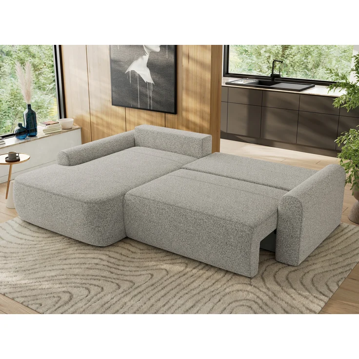 Ecksofa, L-förmiges, lose Kissen, DL-Schlaffunktion, (H 100 x T 187 x B 273 cm) - CUBO L - Struktur Hellgrau - linke Seite – Bild 3