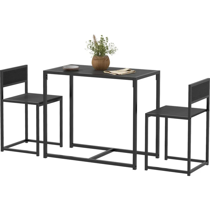MELAYR, 3-teiliges Bartisch-Set Hochtisch-Set 3-teilig, 2 Stühle, 1 Tisch, 90 cm x 47 cm x 76 cm, Schwarz – Bild 2