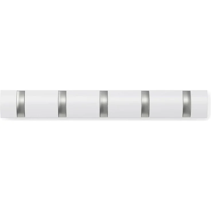 Umbra Flip 5 Garderobenhaken – Moderne, Schlichte und Platzsparende Garderobenleiste mit 5 Beweglichen Haken für Jacken, Mäntel, Schals, Handtaschen und Mehr, Hochglanz Weiß – Bild 3