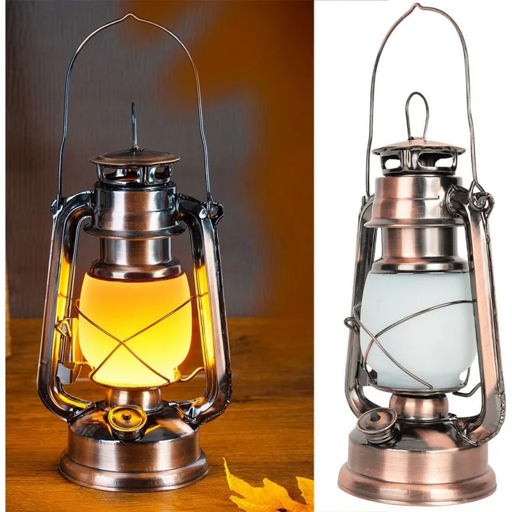 Casativo LED Laterne Retro LED-Sturmlaterne 25cm mit Flammen-Optik Ø15 x H25 cm Batterie, LED fest integriert, Batteriebetrieb, Bronzelook, zum Aufhängen, Tragegriff&Ring