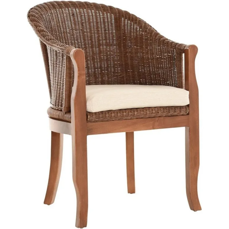 Krines Home Relaxsessel Rattan-Sessel mit Holzbeinen, Sessel aus echtem Rattan- mit Polster, Rattanstuhl