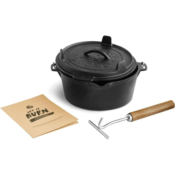BURNHARD Dutch Oven Pre-Seasoned, 4qt 3,8 Liter, Gusseisen Feuertopf, Schmortopf mit Deckelheber ohne Füße - Schwarz - #946111 – Bild 4