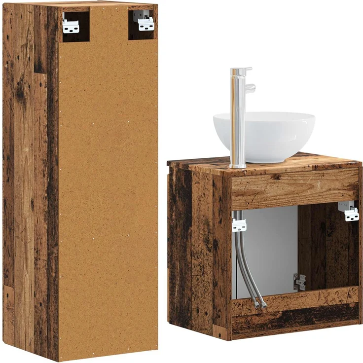 vidaXL Badezimmerschrank-Set 2 stk. Altholz 33 x 34,5 x 100 cm 3406121 – Bild 5