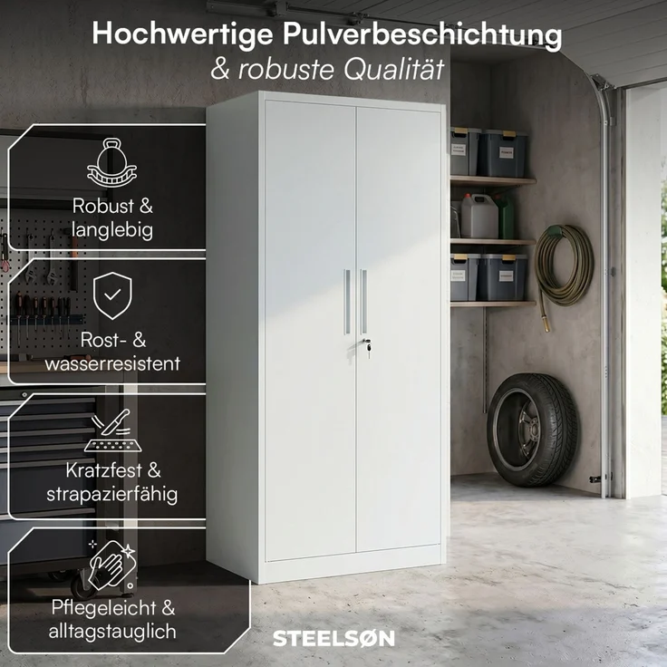 STEELSØN 'Regulus' Garderobenschrank mit 6 Fächern und Kleiderstange, Metall, hellgrau, 175x40x80 cm, abschließbar, inkl. Schloss – Bild 2