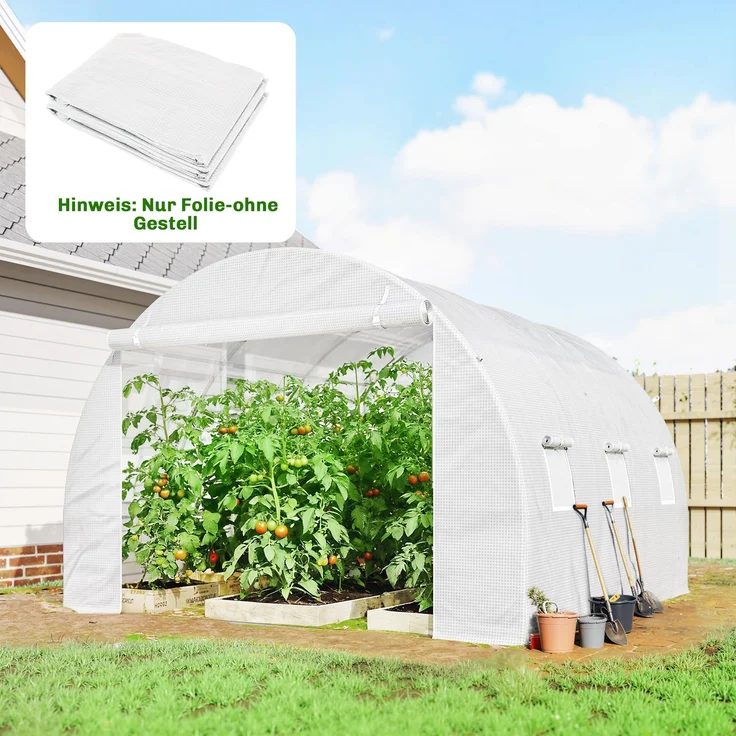 Outsunny Gewächshausfolie, PE, Weiß, 300L x 300B x 200H cm – Bild 2