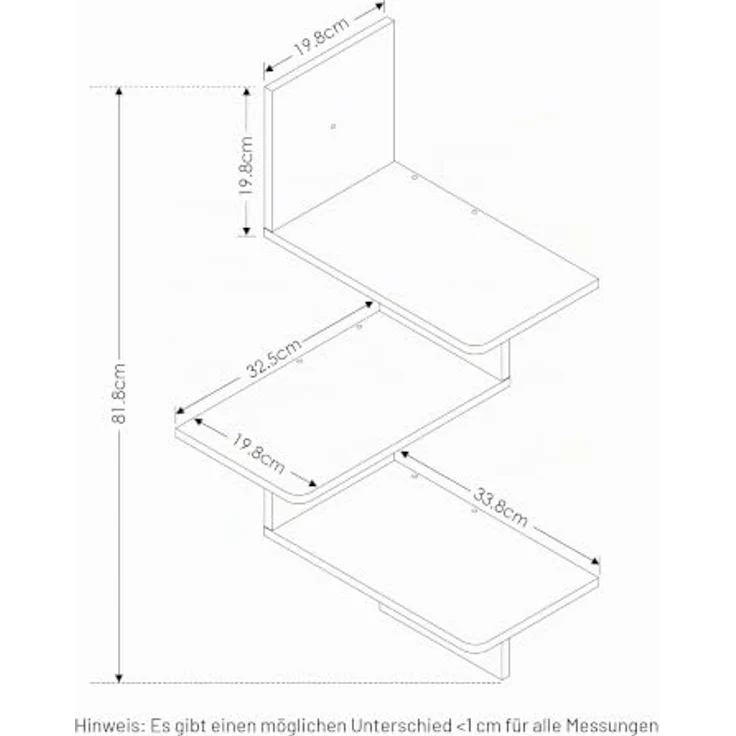 Furinno Rossi Eck Schweberegale für die Wand, 3-stöckiges quadratisches Eck-Wandregal, radiales Wandregal, für Badezimmer, Schlafzimmer, Wohnzimmer, Französische Eiche – Bild 2