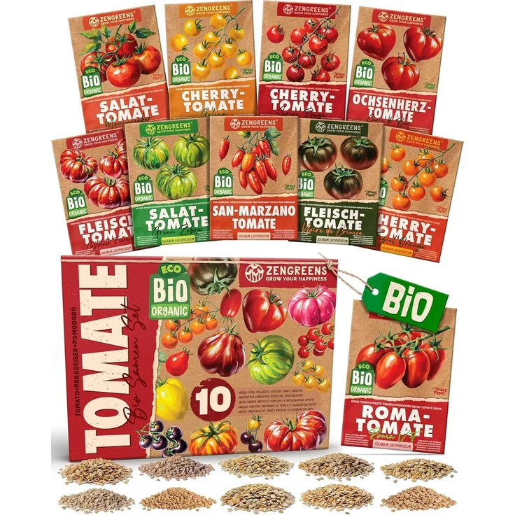 ZenGreens® - Bio Tomatensamen im 10er Set - 10 Tomaten Samen für den einfachen Anbau im Garten, Balkon oder Hochbeet - Pflanzensamen - Saatgut – Bild 1