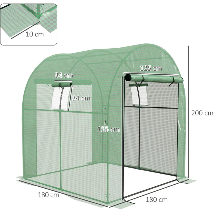 Wohnora-Gartentunnelgewächshaus, 3,24 m², hochdichtes PE 135 g/m², mit 2 Reißverschlusstüren, 180 x 180 x 200 cm, grün,H 2000cm x T 1110cm x B 1800cm – Bild 4