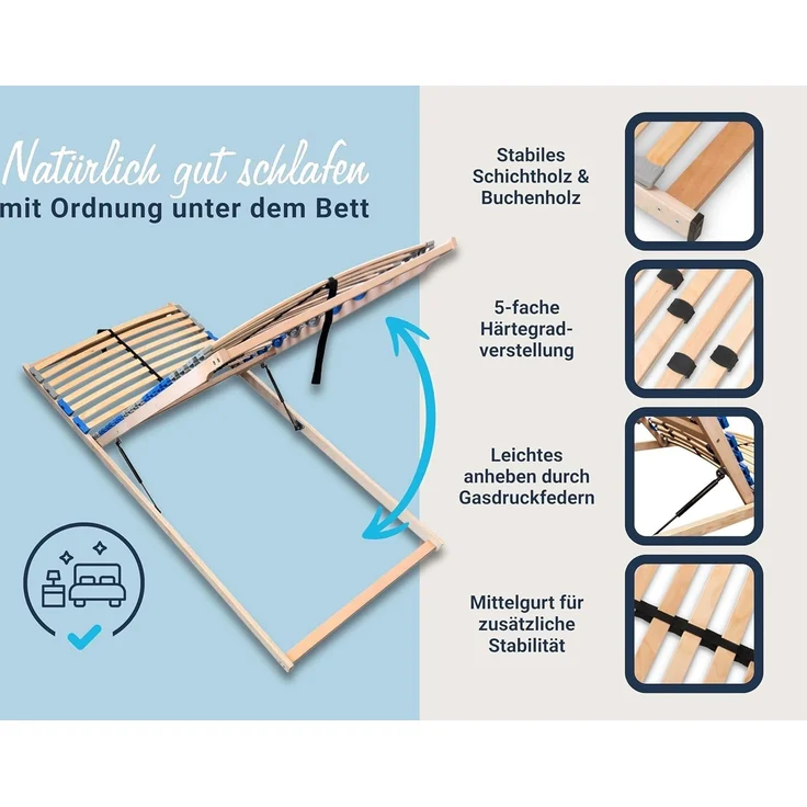 Lattenrost MaDeRa 7-Zonen-Lattenrost – 3 verschiedene Ausführungen, Selbstmontage, Betten-ABC, Kopfteil Bettkastenfunktion, Fußteil Bettkastenfunktion, Optimale Anpassung an den Körper, besondere Langlebigkeit, stabil – Bild 5