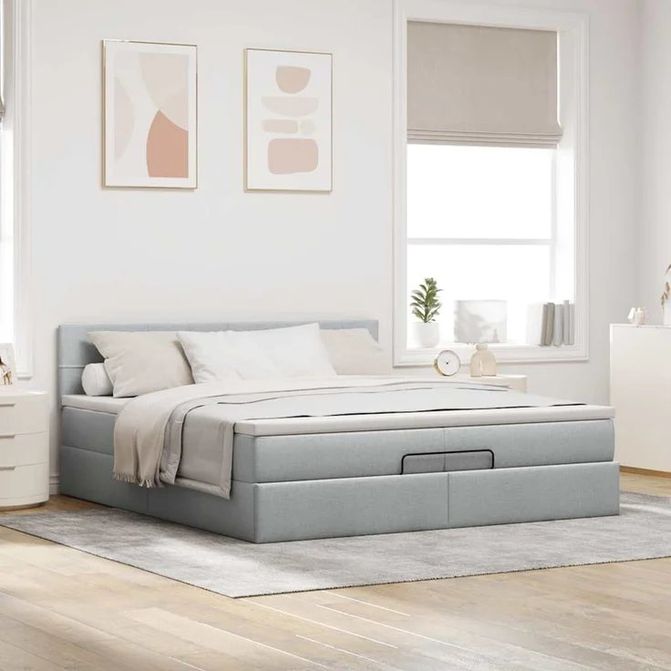 vidaXL Ottoman-Bett mit Matratze Hellgrau 200x200 cm Stoff 3311484 – Bild 3
