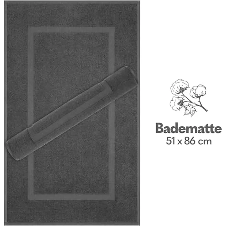 HAMMETEX Badematte Hotelmatte, Duschvorleger, Höhe 5 mm, rutschhemmend beschichtet, beidseitig nutzbar, Baumwolle, rechteckig, 2-teiliges Set, einfarbig, 100% Baumwolle – Bild 4