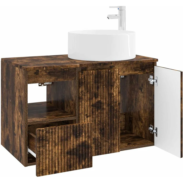 vidaXL Badezimmerschrank-Set 2 stk. Geräucherte Eiche 3404109 – Bild 4