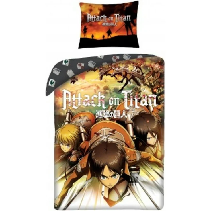 Attack on Titan Bettwäsche Set aus Baumwolle Bettdeckenbezug 140 × 200 cm mit 70 × 90 cm Kissenbezug – Bild 1
