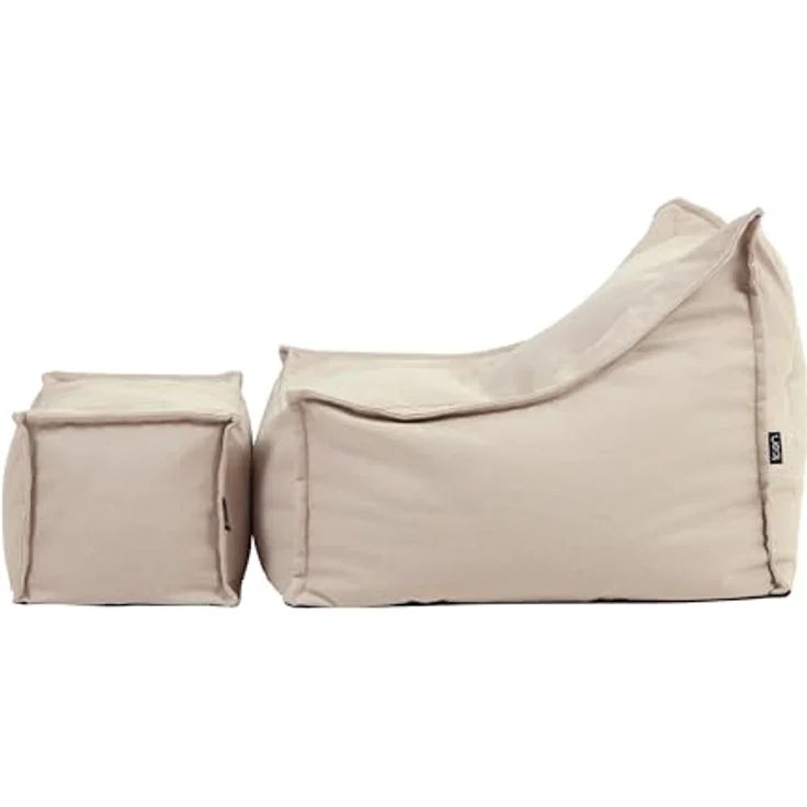 Icon Alto Sitzsack Sessel mit Hocker, Beige, Olefin Stoff für Drinnen und Draußen, Riesen Sitzsack mit Füllung, Bequemer Sessel, Garten, Terrasse, Lounge, Wohnzimmer – Bild 6