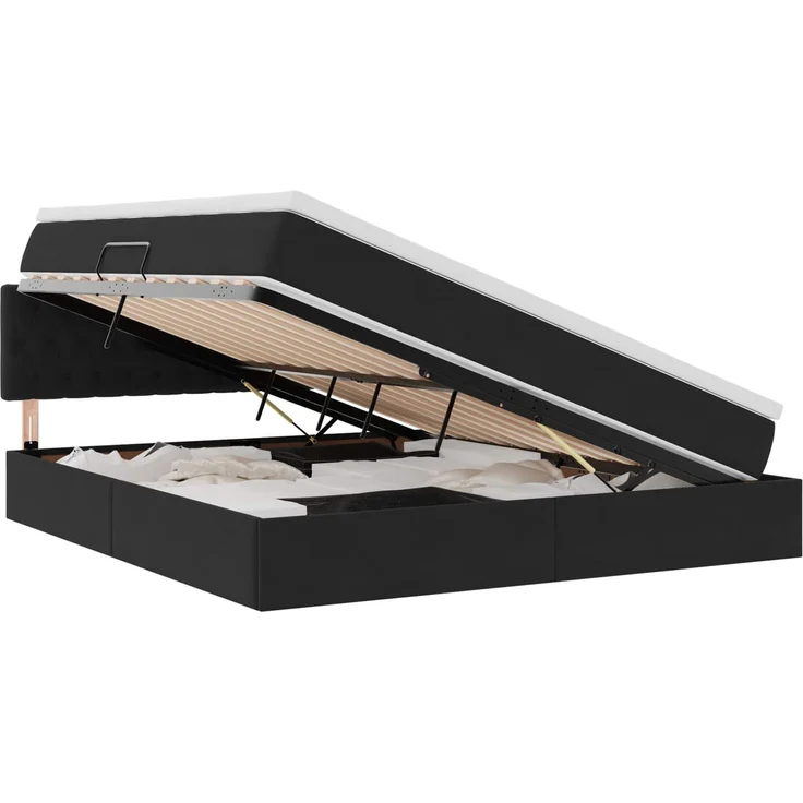 vidaXL Aufbewahrungsbett mit Kopfteil Schwarz 160 x 200 cm Samt 3370829 – Bild 2