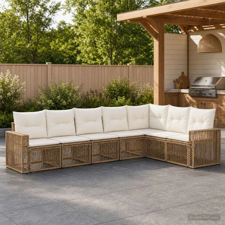 vidaXL Gartensofa-set 7 stk. Beige und Cremeweiß Poly-Rattan 3435135 – Bild 1