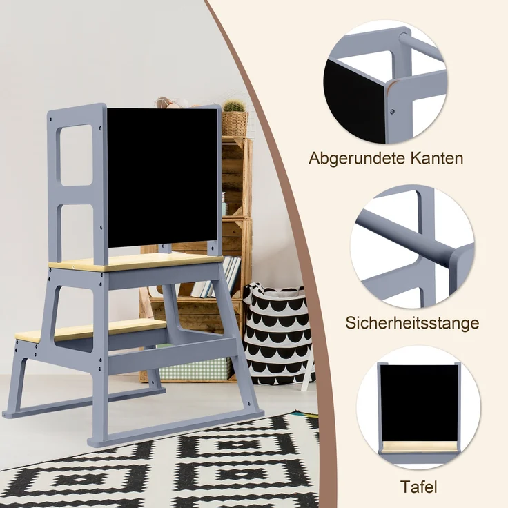 Baby Vivo Lernturm aus Holz - Mit Tafel in Grau – Bild 2