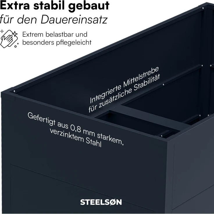 STEELSØN 'Icarus' Hochbeet, Metall, anthrazit, wetterfest, 100x50x70 cm, Pflanzenbeet mit offener Bodenstruktur, 2er-Set – Bild 5