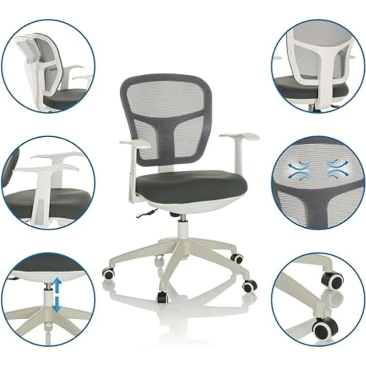 MID.YOU Mid.you Drehstuhl, Grau, Textil, drehbar, 68x90-97x68 cm, für Arbeitszimmer – Bild 4