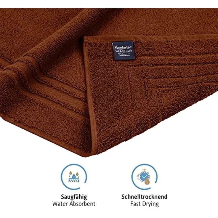 Komfortec Badematte Badvorleger aus 100% Baumwolle, 50x70 cm Duschvorleger, Waschbar Duschmatte, Frottee, Rechteckig, 600 g/m², 2er Set, Saugfähig & Schnelltrocknend – Bild 4