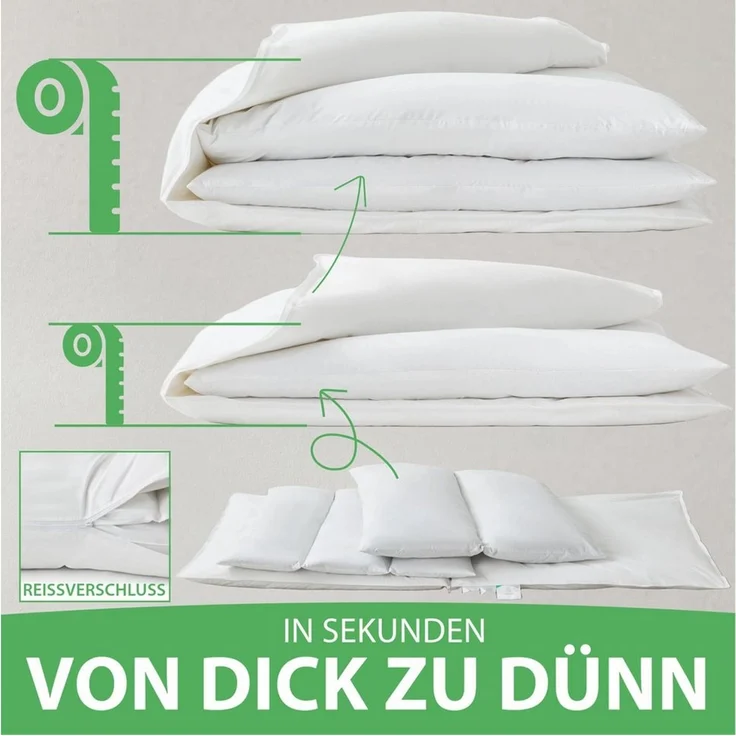 Welldora Kopfkissen Höhenverstellbar, Ergonomische Innovation: Anpassbar fest bis weich, Füllung: 100% Daunenfasern & Federn, Kissen fachärztlich geprüft, Oeko-Tex Zertifiziert in Deutschland – Bild 2