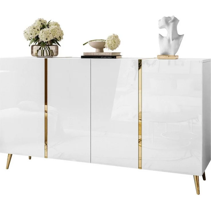 Lookway Kommode ONYX 4D mit goldenen Beinen, Breite: 158 cm – Bild 1