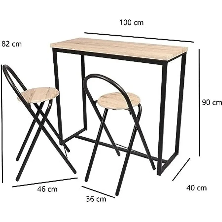 Urban Living COLORADO Set: Tisch mit 2 Barstühlen Bistrotisch+Barhocker 151215 – Bild 3