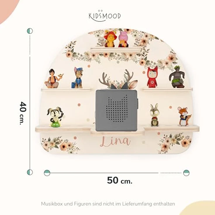 KIDSMOOD - Personalisiertes Tonie Regal für Kinderzimmer | Regenbogen Wand-Regal mit genügend Platz für Tonie-Hör-Figuren, Aussparung für Tonie-Musikbox & Kabelmanagement, Tonie Regal Mädchen & Jungen – Bild 3