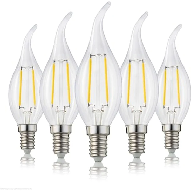 hellum LED Glühlampe, Kerzen-Windstoß Glühbirne E14 LED warmweiß, 250 Lumen Windstoßkerze 2W, entspricht 25-Watt Kerzenbirnen, 2700 Kelvin Warmweiß 3,5 x 3,5 x 10 cm – Bild 2