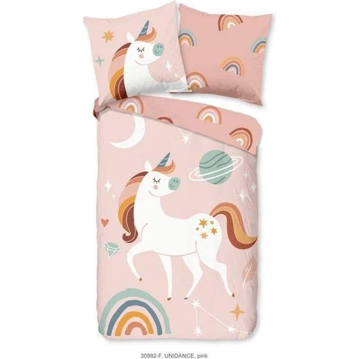 soma Bettwäsche Kinderbettwäsche Biber 135X200 Unidance Pink Einhorn rosa pastell, Biber, 2 teilig, 135x200 Warm Weich Wende Reißverschluss Kind Einhorn Rosa Unicorn – Bild 3