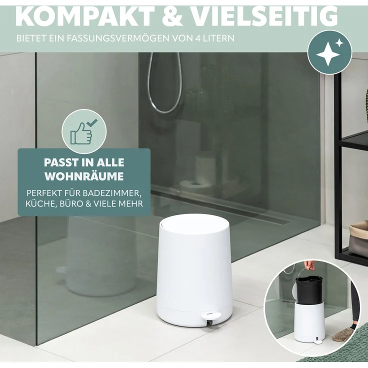 Bad-Accessoires Set TESERO 2tlg. bestehend aus 1x WC-Garnitur, 1x Kosmetikeimer aus Kunststoff in Weiß – Bild 3