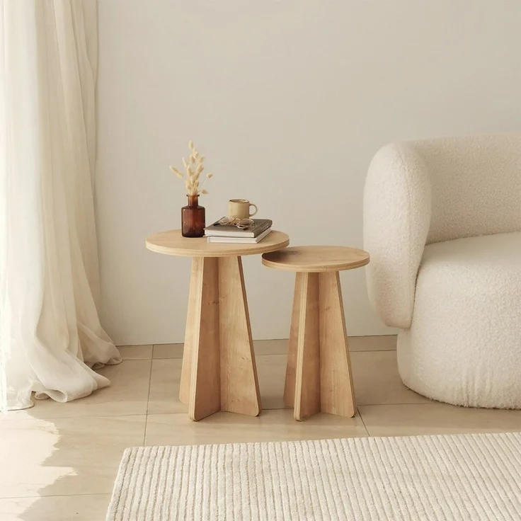 Calicosy Set aus 2 Couchtischen Dekor Eiche Saphir H50 cm - MUSHROOM - Helles Holz – Bild 6