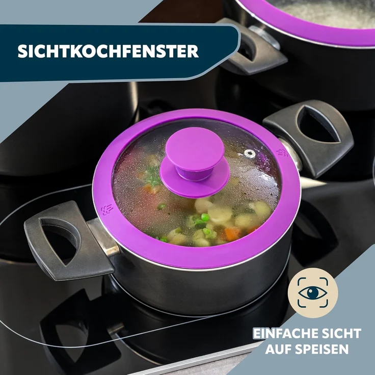 bremermann Topfdeckel Glasdeckel mit Silikonrand für 20 cm Töpfe und Pfannen, lila – Bild 5