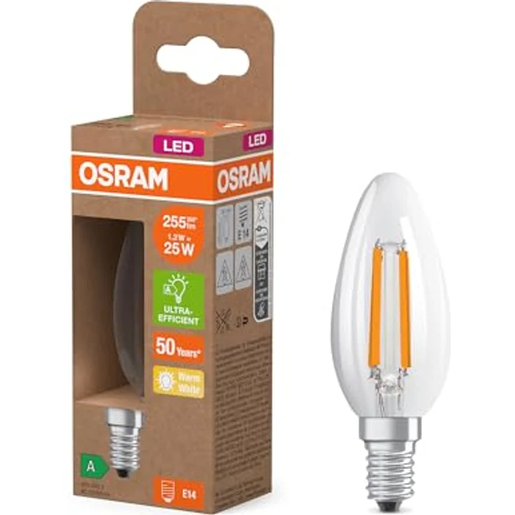 OSRAM LED-Leuchtmittel Kerze Filament E14, 1,2W, 2700K, 255lm, warmweiß – Bild 1